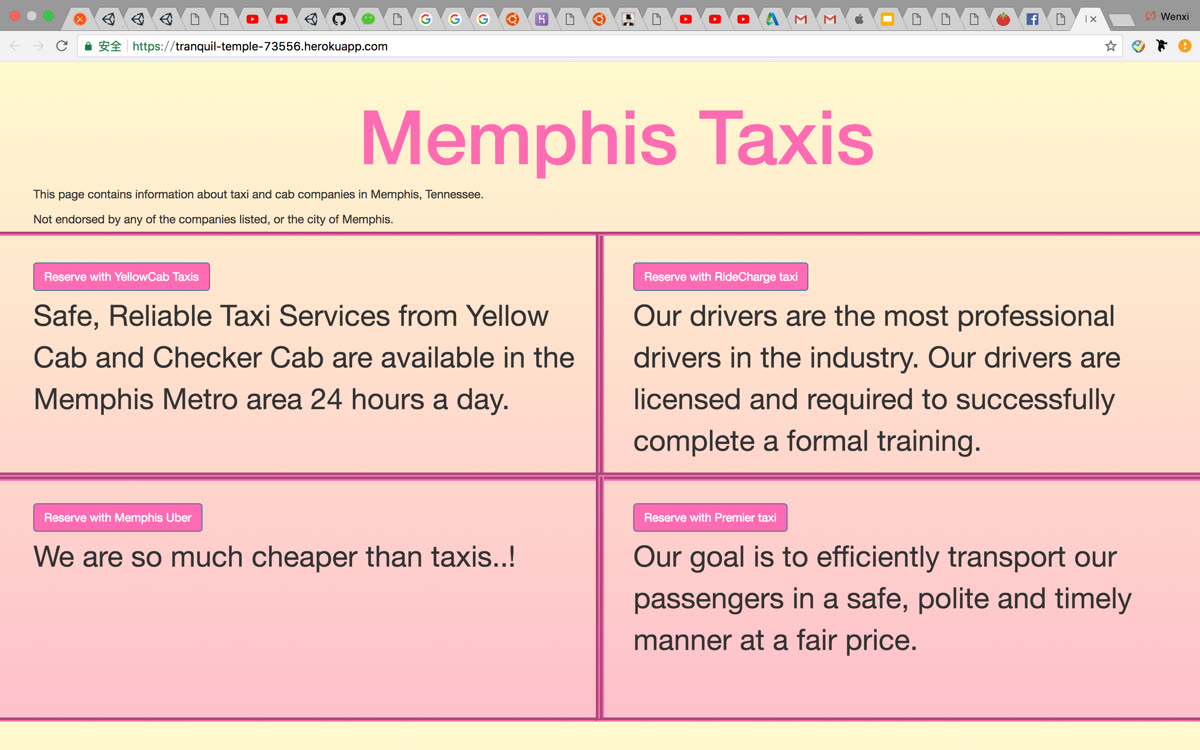 Version A: a text-led landing page for Memphis taxi companies